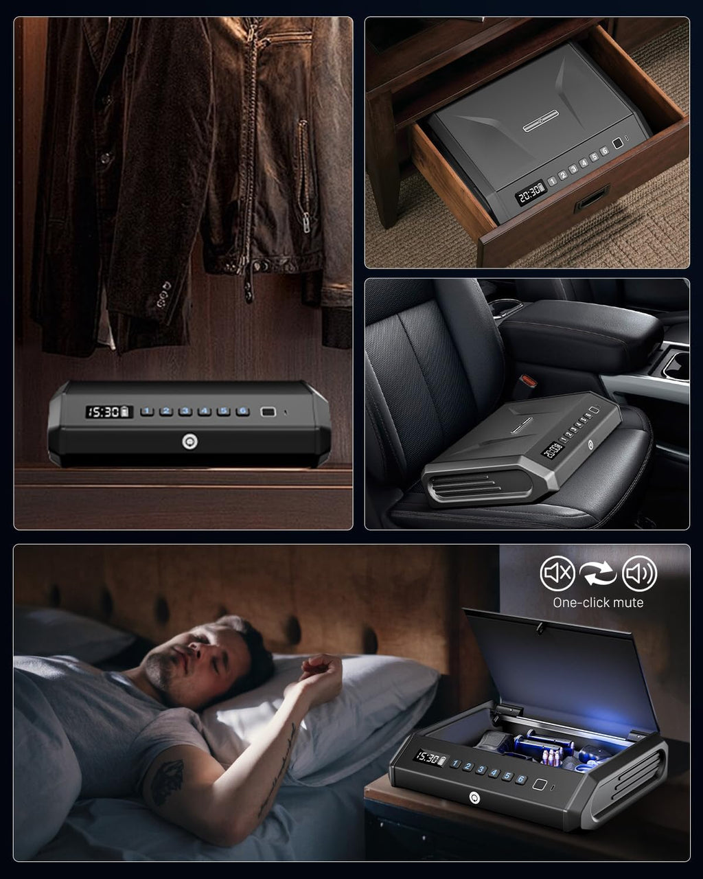 TOPMEDA Large Biometric Gun Safe - Fits 4 Pistols | 100 Fingerprint Sets, Internal Light & Silent Mode