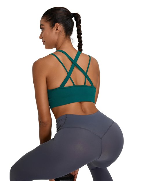 Nikuja Sports Bras for Women,Strappy Running Sports Bras for Women High Support with Removable Pads 3 Pack(0001_Red+Grey+Quetzal Green_L)