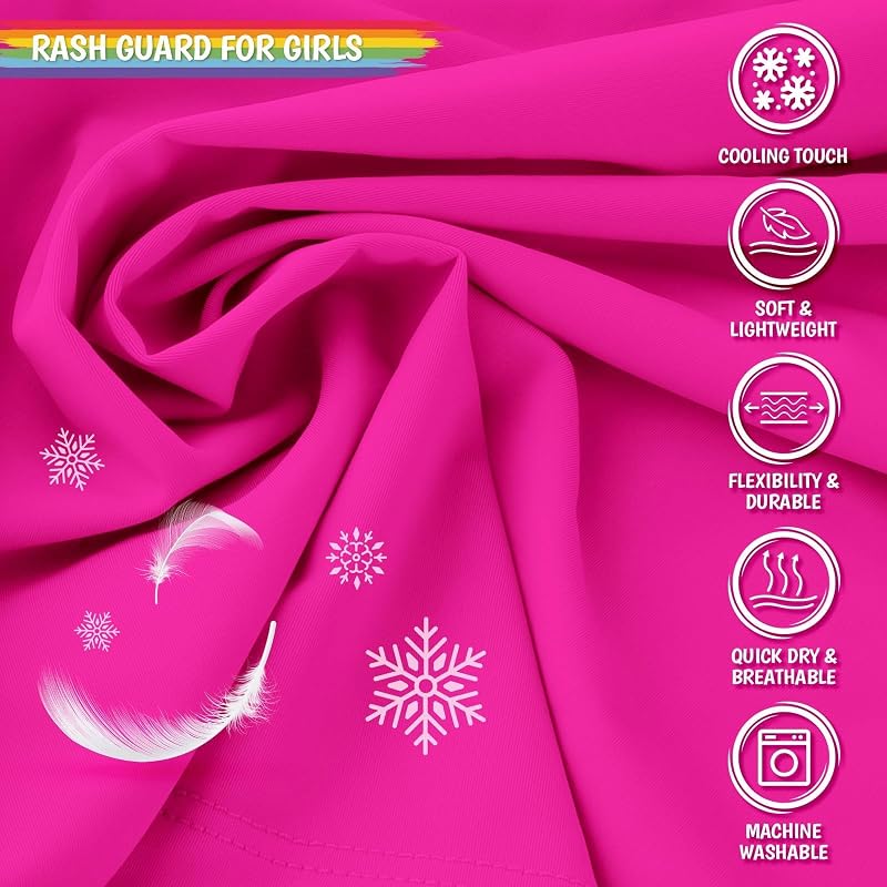 Rash Guard Swim Shirt for Kids 0-16Y UPF 50+ Neon Pink 5T