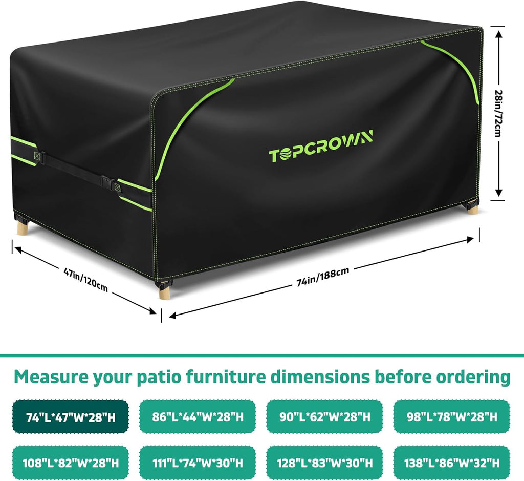 Topcrown Rectangular Patio Furniture Covers - Waterproof Anti-UV Oxford Fabric | 74"L x 47"W x 28"H, Black & Green