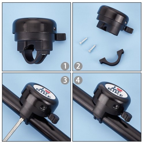 CREATCABIN I Love My Bike Bicycle Bell Classic Aluminum Bike Bells Ring Loud Crisp Sound Cycling Bell Small Black Handlebars Bells with 4Pcs Resin Stickers for Road Mountain Bike Accessories 2x2Inch