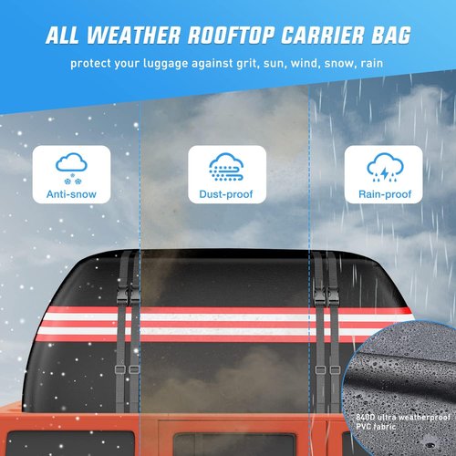 Nilight Car Roof Bag - 21 Cubic Feet Waterproof Rooftop Cargo Carrier | Fits All Vehicles, Anti-Tear 840D PVC