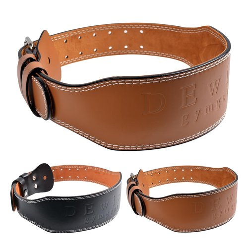 Leather Gym Fitness Belt, 4" & 6" Padded Lumbar Back Support, 10 Adjustable Holes for Weightlifting Powerlifting Bodybuilding Deadlift Squat Workout Strength Training (4-Inch, Brown, 37"-40")