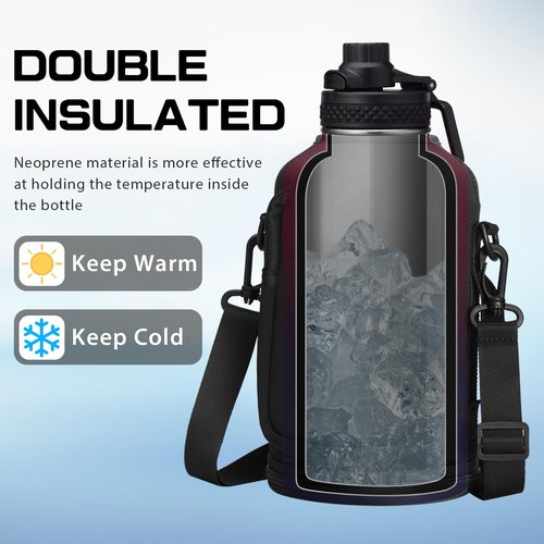 Water Bottle Sleeve with Pocket & Strap - 64 oz Insulated Water Bottles Carrier Bag with Strap, 2 Zip Pockets Neoprene Pouch, Water Jug Holder for Camping Travelling, Flask Accessory Carrying Case