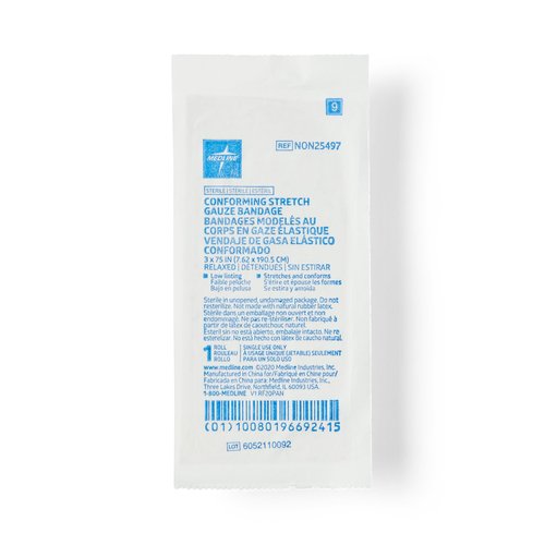 Medline Sterile Conforming Gauze Bandages, 3" x 75", Ideal for Wound Care, Pack of 96