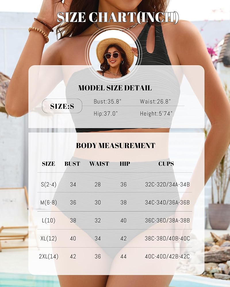 Orange X-Large Women’s Textured One-Shoulder High-Waist Tummy Control Bikini Set