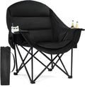 Skiennix Oversized Camping Chair - Heavy Duty Padded Folding Lawn Chair with Cup Holder | Supports 500lbs, All Black
