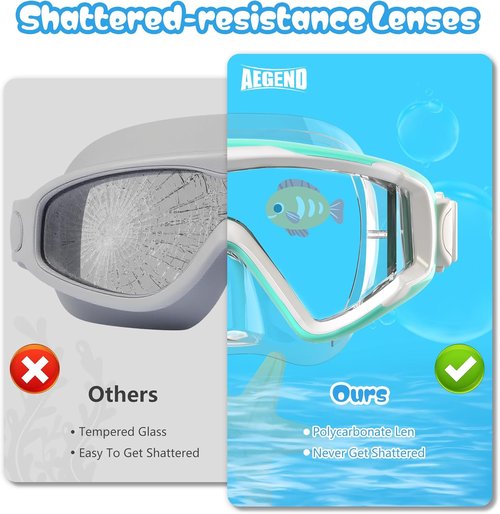 Aegend Snorkeling Gear - Panoramic Snorkel Mask with Top Dry Valve | Anti-Leak, Anti-Fog, Mesh Bag Included