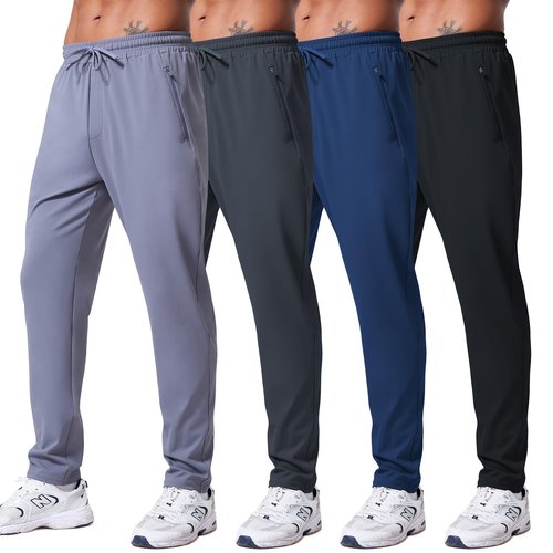 VGVB Mens 4 Pack Athletic Sweatpants Workout Running Sweatpants Gym Joggers Pants with Zipper Pockets,Large