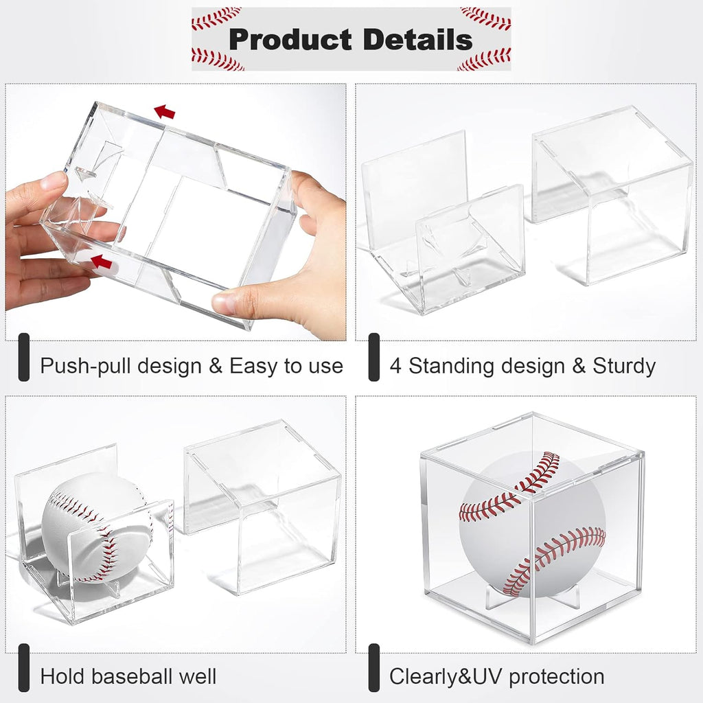 Skiennix 18 Pcs Baseball Display Case - Clear UV Protected Acrylic Cube Box for Official Size Balls