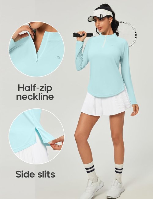 Heathyoga Long Sleeve Workout Top - Women's UV Sun Protection Golf Shirt | UPF 50+ Quarter Zip Pullover