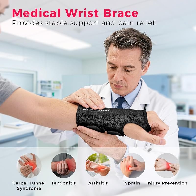 Copper Compression Wrist Brace - Adjustable Copper Infused Support for Carpal Tunnel, Arthritis, Tendinitis, Right Hand, S/M, Black