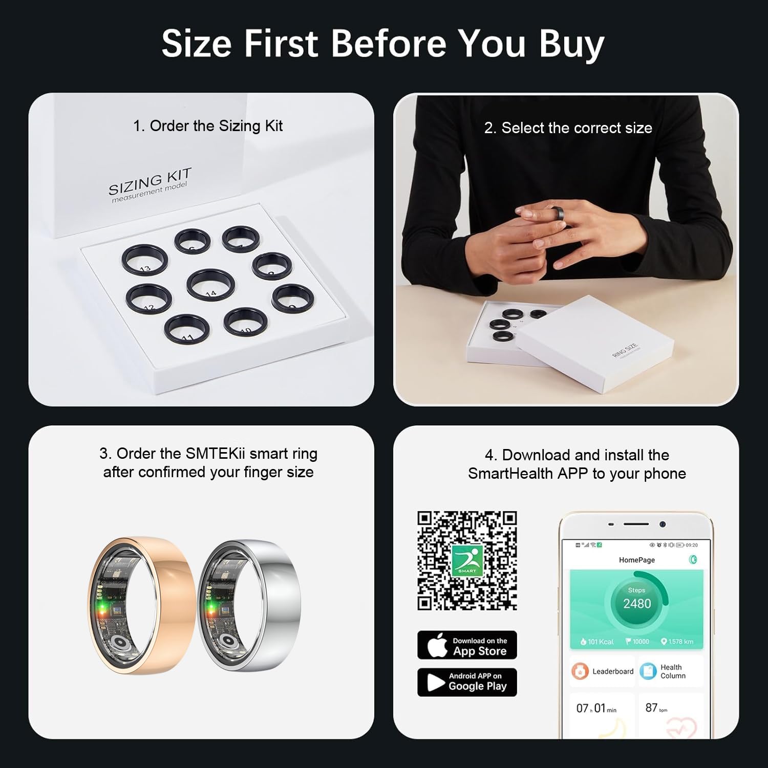 SM SEVENMORE Smart Ring Health Fitness Tracker with GPS Route for Men Women, Step/Heart Rate/Blood Oxygen/Blood Pressure/Sleep Monitoring for iPhone & Andriod, No App Subscription (Silver, #10)