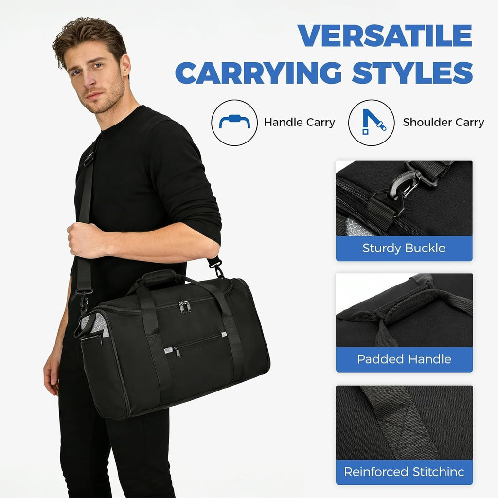 Skiennix 18-Inch Small Gym Bag - Foldable Black Duffel for Travel & Airplane Carry-On