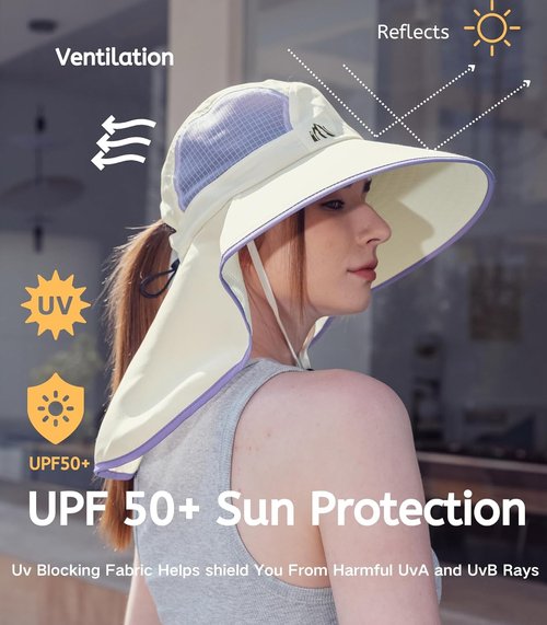 LMLALML Women's Sun Hat - Wide Brim UPF 50+ UV Protection for Hiking & Gardening | Large Neck Flap