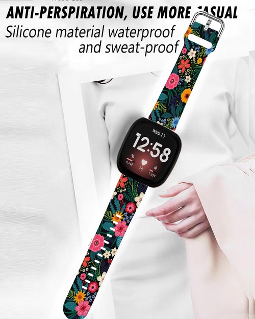 LNZLKING Sport Band Compatible with Versa 4/Versa 3/Sense 2, Elastic Replacement Wristbands Strap for Women & Men (Beautiful Floral)