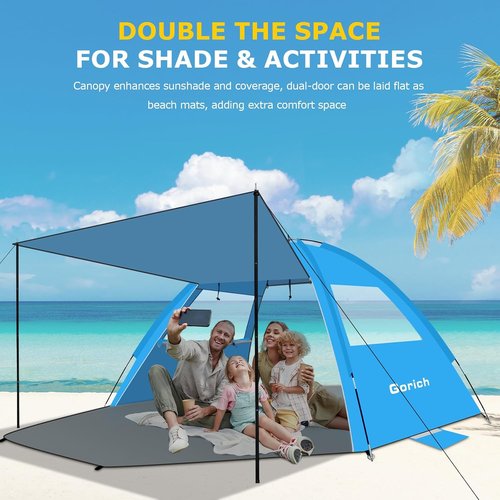 Gorich Beach Tent - Portable Sun Shelter with UPF 50+ UV Protection | Easy Setup for 3-8 Persons