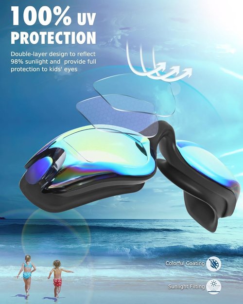 Aegend Swim Goggles - No-Leak Kids Swimming Goggles for Ages 3-14 | Clear Vision & Comfort