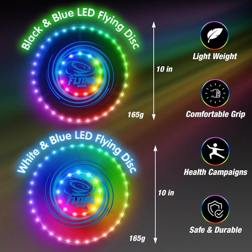 HYES Light Up Flying Discs - 45 LEDs, 14 Lighting Modes | Rechargeable Glow in The Dark Ring for Outdoor Fun