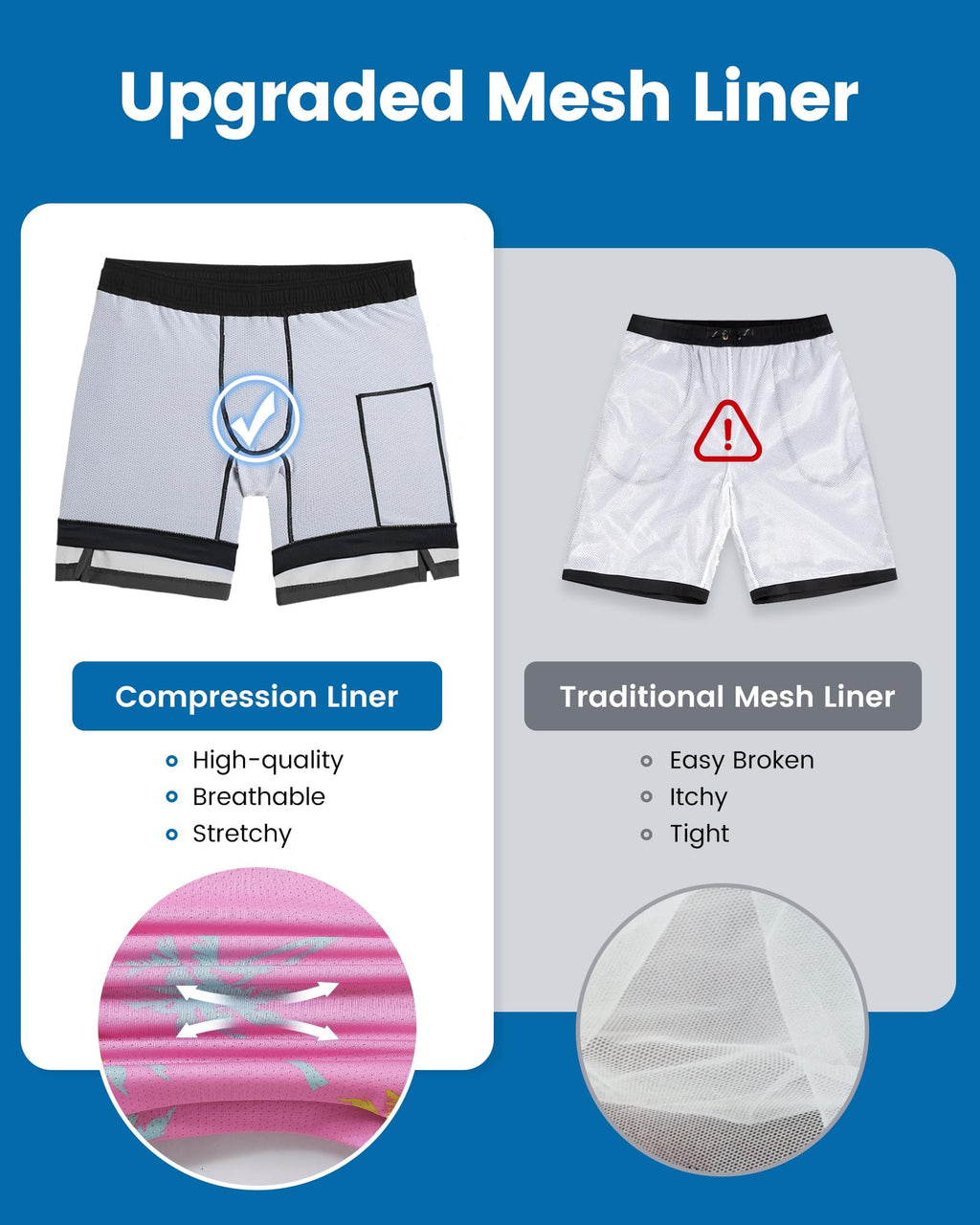 maamgic Mens Swim Trunks with Compression Liner 7 Inch Inseam Mens Bathing Suit Quick Dry Swimming Trunks Swimsuit Palmtree Black Pink Large