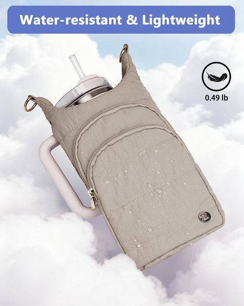 Water Bottle Holder with Strap for 30/32 oz, Crossbody Water Bottle Carrier Bag with RFID Blocking Phone Pocket for Gym Hiking Walking Camping Travel, Mocha Brown