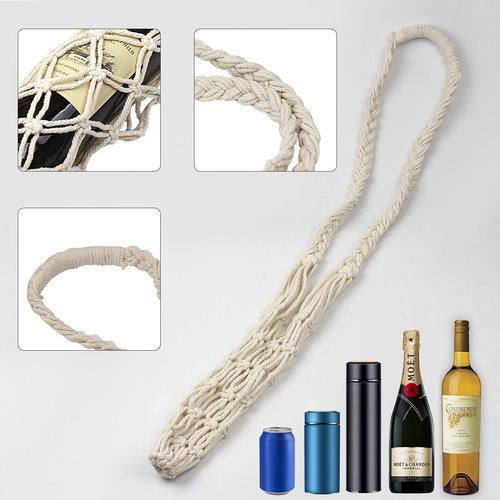 Buxiffod 2pc Crochet Macrame Wine Carrier & Strap - Handmade Water Bottle Holder for Hiking, Cycling & Fitness