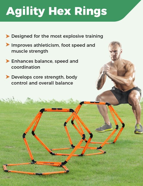 GHB Hex Agility Rings - Speed Training Hurdles with Carrying Bag | 6 Portable Hexagon Rings (Orange)