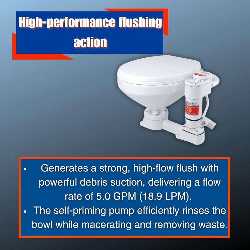 SEAFLO 12V Electric Marine Toilet Conversion Kit - Self-Priming Macerator Flush, Fits Compact & Regular Heads | 4-Year Warranty