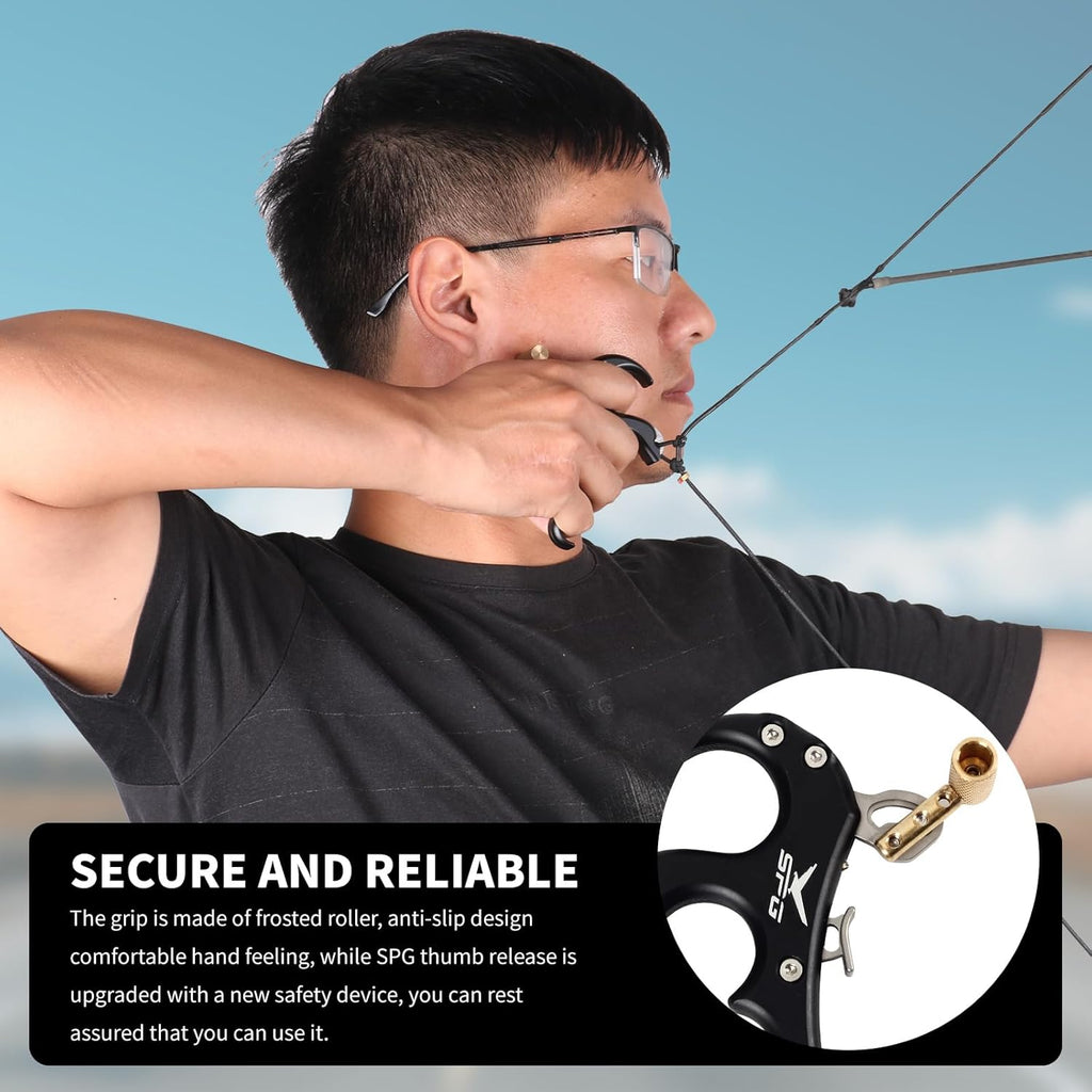 SPG Thumb Release for Compound Bow - Durable Aluminum Alloy 4-Finger Design | Anti-Slip Frosted Texture
