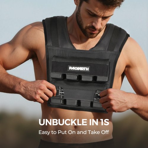 PACEARTH Adjustable Weighted Vest for Men, PACEARTH Heavy Duty Weight Vest with 16 Adjustable Iron Blocks for Hardcore Strength Training, Crossfit, and Running, 35LBS