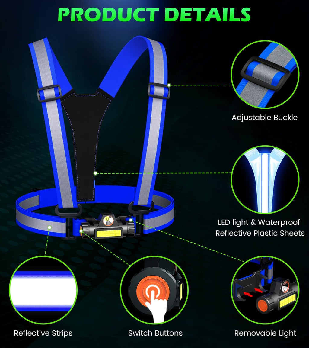 Skiennix LED Running Vest - 90° Adjustable Reflective Gear for Night Safety | Rechargeable Chest Light