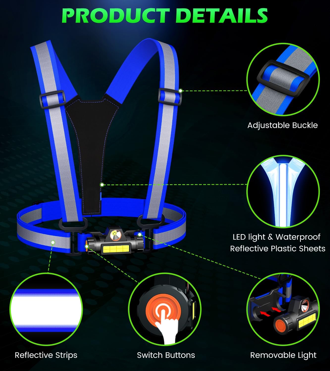 Skiennix LED Running Vest - 90° Adjustable Reflective Gear for Night Safety | Rechargeable Chest Light