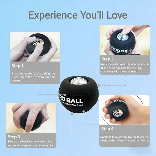 EXBEPE All-Metal Torque Gyro Ball,Weighted Power Hand Wrist Forearm Trainer and Strengthener for Exercise Joint and Muscle with Ball Bag