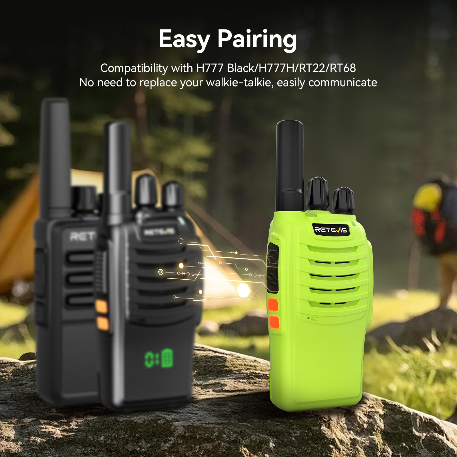 Retevis H-777 Walkie Talkies, Portable FRS Two way Radios Long Range, VOX Handsfree, Rechargeable Walkie Talkies for Adults, Li-ion Battery and Charger Base for Traveling Biking Camping Hiking(1 Pair)
