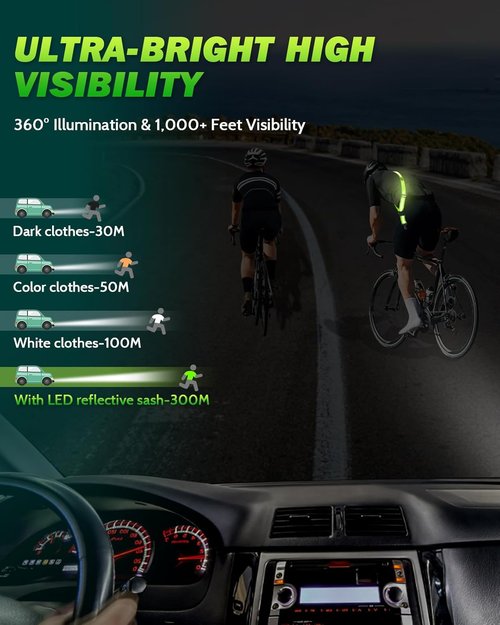 Fitense LED Reflective Belt Sash - High Visibility Night Safety Gear with 5 Light Colors & 3 Modes | Adjustable Rechargeable Vest for Runners & Walkers