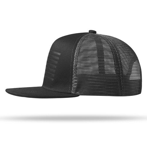 UALON Baseball Cap, Snapback Trucker Hat for Men & Women with American Flag and Adjustable, Breathable Mesh, Flat Bill Hats Black/Dark Gray