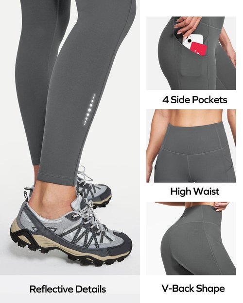 Ewedoos Fleece Lined Leggings with Pockets Water-Resistant Thermal Winter Warm Leggings for Women Yoga Pants Ski Hiking Dark Grey