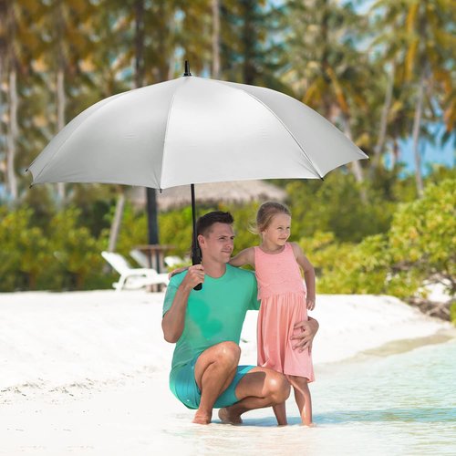 G4Free 62 Inch UV Protection Golf Umbrella UPF 50+ Large Sun Blocking Auto Open Windproof Rain Umbrellas (Silver/Blue)