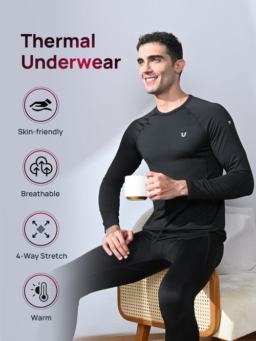NORTHYARD Thermal Underwear for Men Long Johns Fleece Lined Base Layer Set for Winter Top Bottom with Pockets Black XL