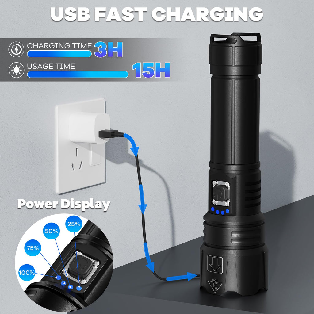 Rechargeable Flashlights High Lumens, 2Pack 99000 Lumen Super Bright Led Flashlight with 5 Modes & 15H Long Runtime, Powerful Waterproof Handheld Flash Light for Home Camping