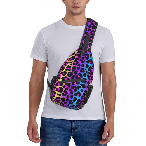 VOOHDDY Leopard Neon Animal Print Sling Bag For Women Men Travel Hiking Backpack Crossbody Shoulder Chest Bags Casual Daypack Sport