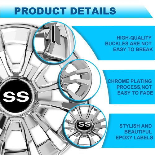 Enekerp Golf Cart SS Wheel Covers Hub Caps, Golf Cart 8 Inch Snap-on Wheels for Club Car, EZGO, Yamaha, Set of 4