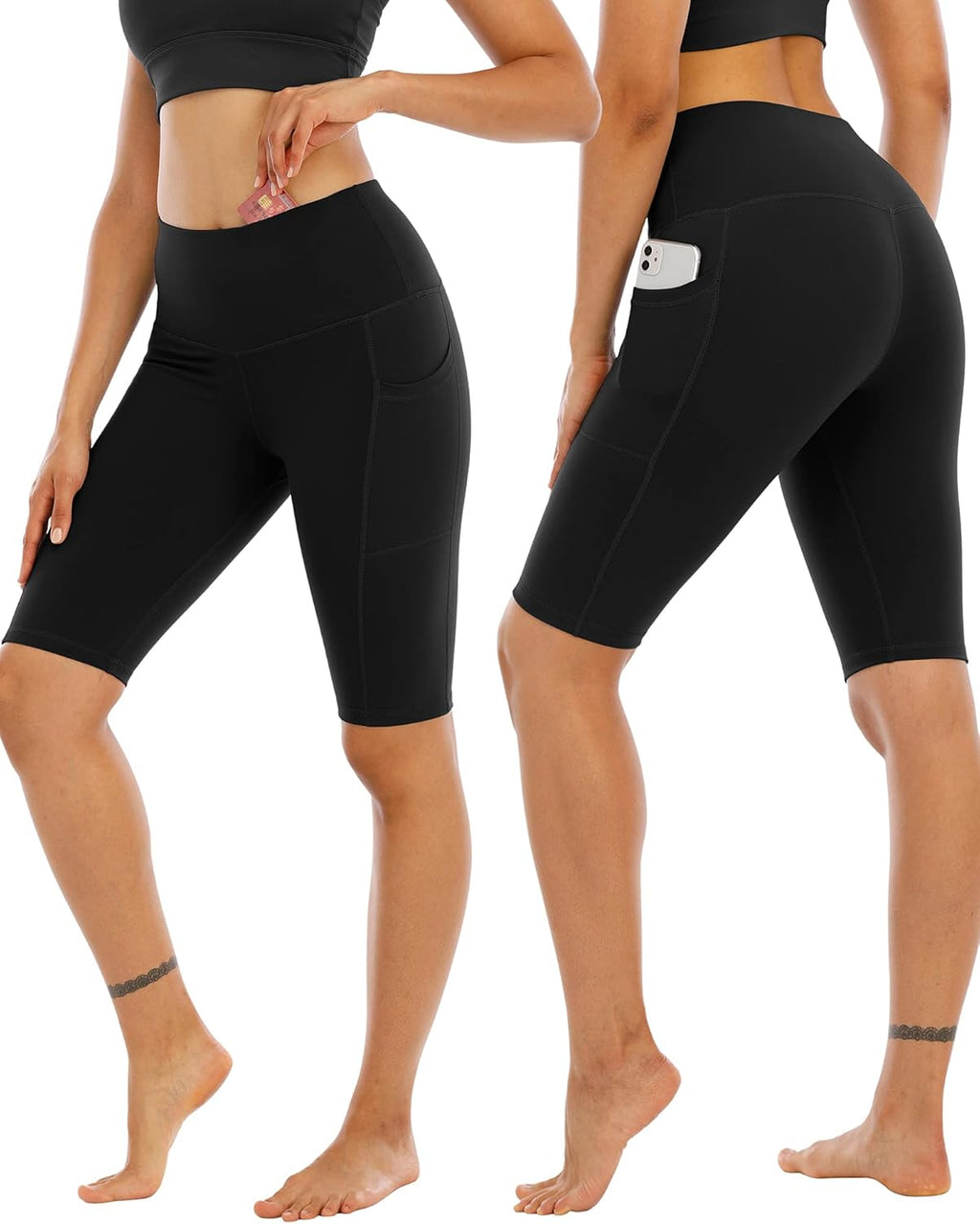 WHOUARE Biker Yoga Shorts - High Waisted with Pockets for Women | 4 Pack Athletic Workout Gear