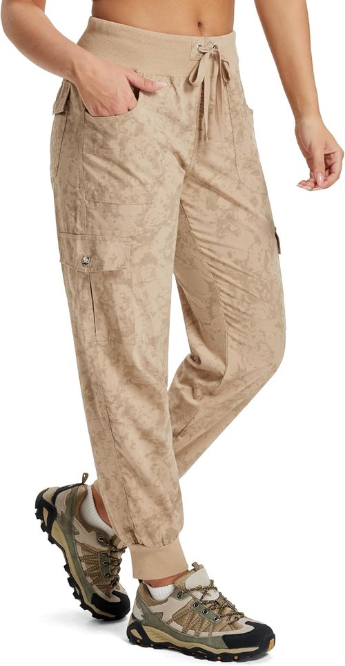 MoFiz Women's Lightweight Hiking Cargo Pants - Quick-Dry Outdoor Travel Joggers with Elastic Waist & Pockets