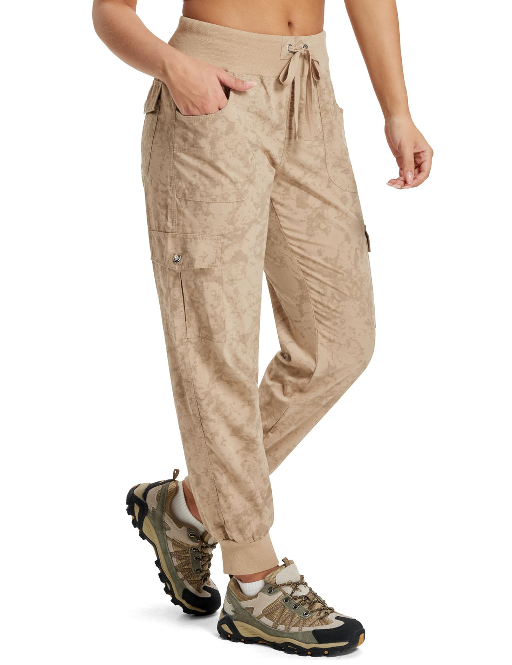 MoFiz Hiking Cargo Pants for Women with Pockets Lightweight Quick Dry Athletic Outdoor Summer Travel Casual Joggers Sweatpants Camouflage Khaki XS