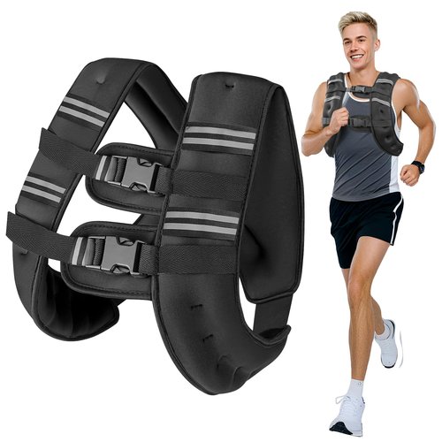 Wolliwa 8lb/12lb/16lb/20Lb Weighted Vest for Woman Men with Reflective Stripe, Size Adjustable Strength Training Weighted Vest for Walk Running Jogging (Black-12 lb)