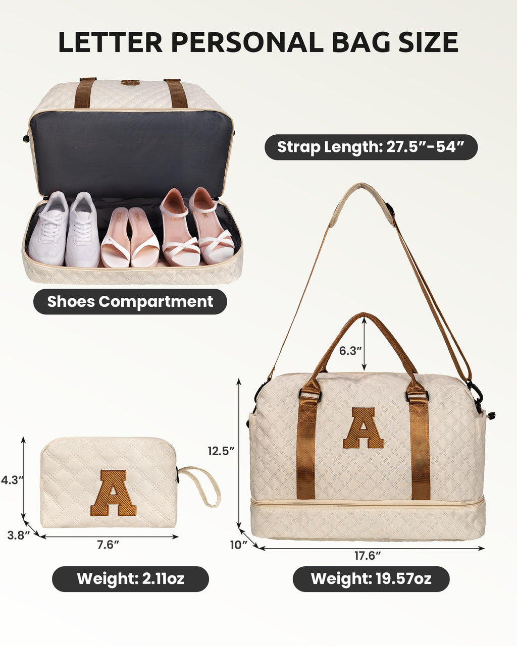 Vogewood Gifts for Teen-Girls - Initial Monogram Duffle Bag, Personalized Weekender Overnight Bag with Shoe & Makeup Compartments, Graduate Gift for Her (Letter H)