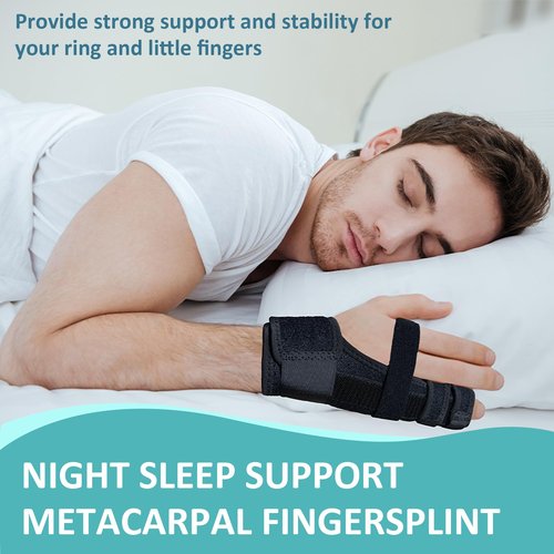GenetGo Metacarpal Finger Splint Hand Brace - Pinky Ring Finger Immobilizer For Boxer Fractures -Fit for Both Left or Right Hand (Medium)
