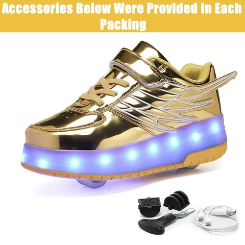 HOVERKICKES LED Roller Skate Shoes for Kids Boys Girls Light Up Roller Sneakers with Detachable Wheels Rechargeable Flashing Wheeled Shoes Gold