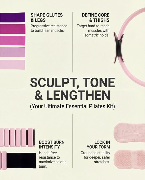 Pilates Equipment Kit for Home Workout, Pilates Kit, Pilates Ring Set, Pilates Ball, Adjustable Ankle And Wrist Weights, Resistance Bands, Grip Socks, Instruction Guides, Women Essentials Starter Set
